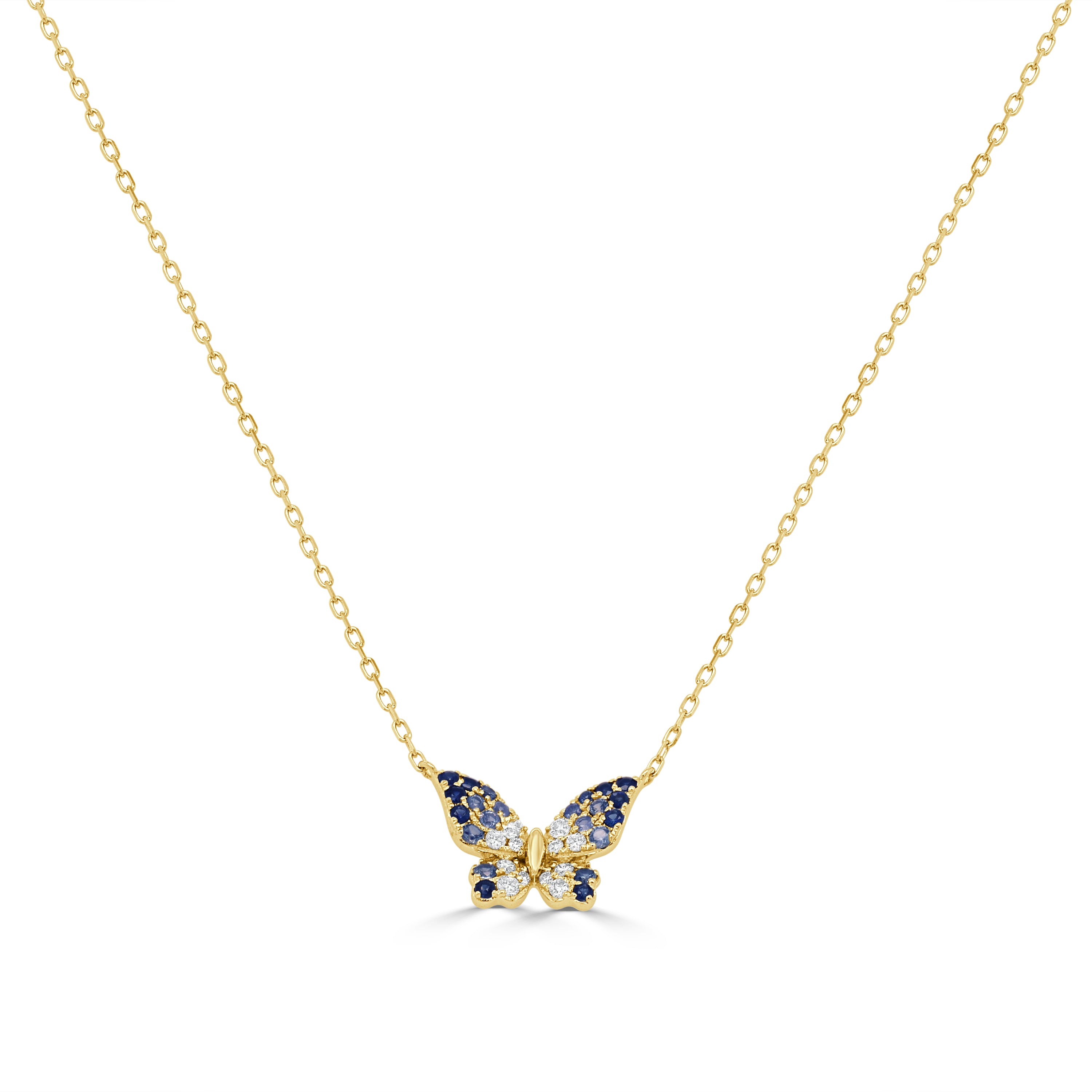 14K Gold Diamond & Sapphire Butterfly Necklace - 0.35 CT