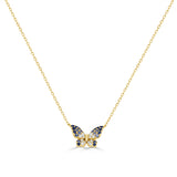 14K Gold Diamond & Sapphire Butterfly Necklace - 0.35 CT