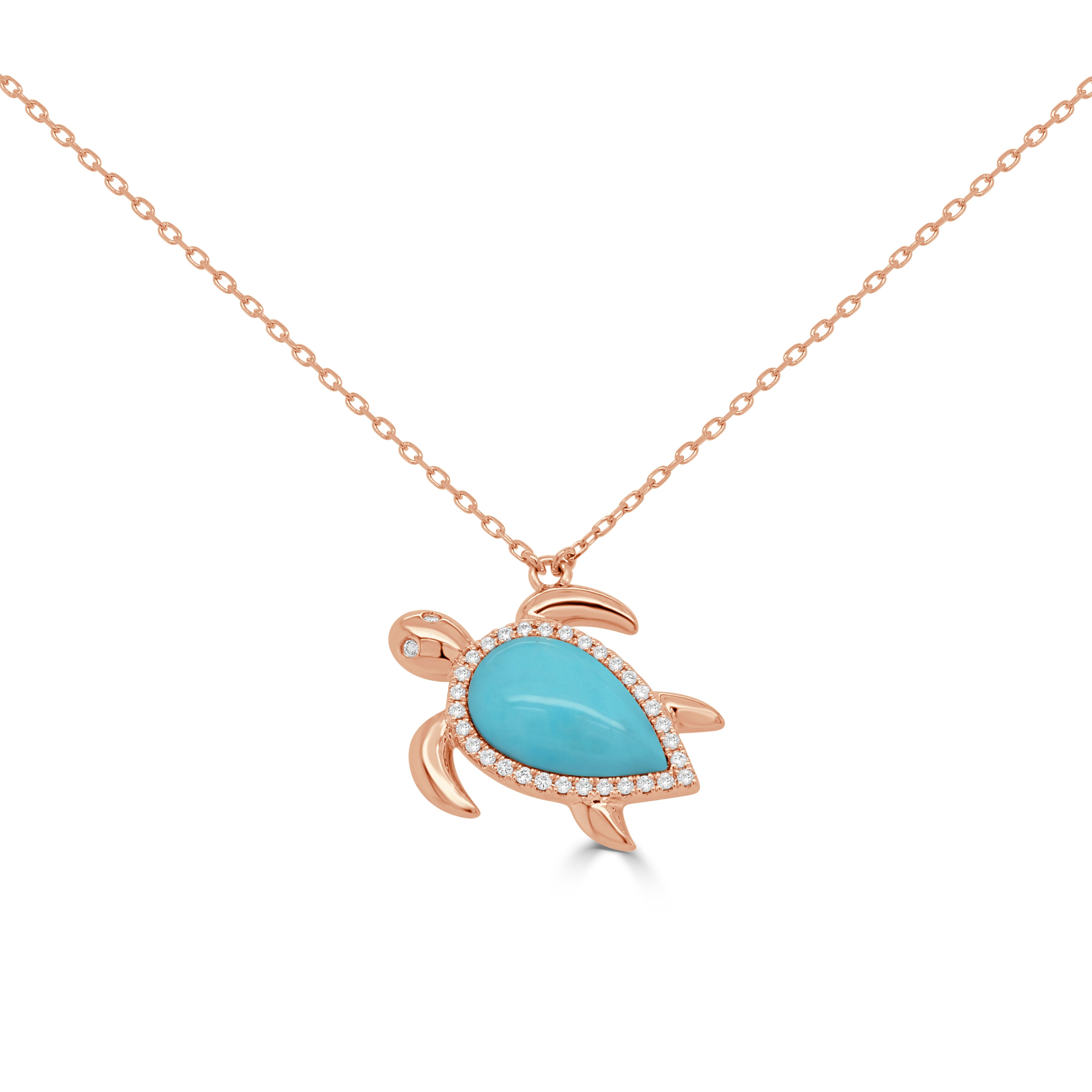 14K Gold Diamond & Turquoise Turtle Necklace - 0.16 CT