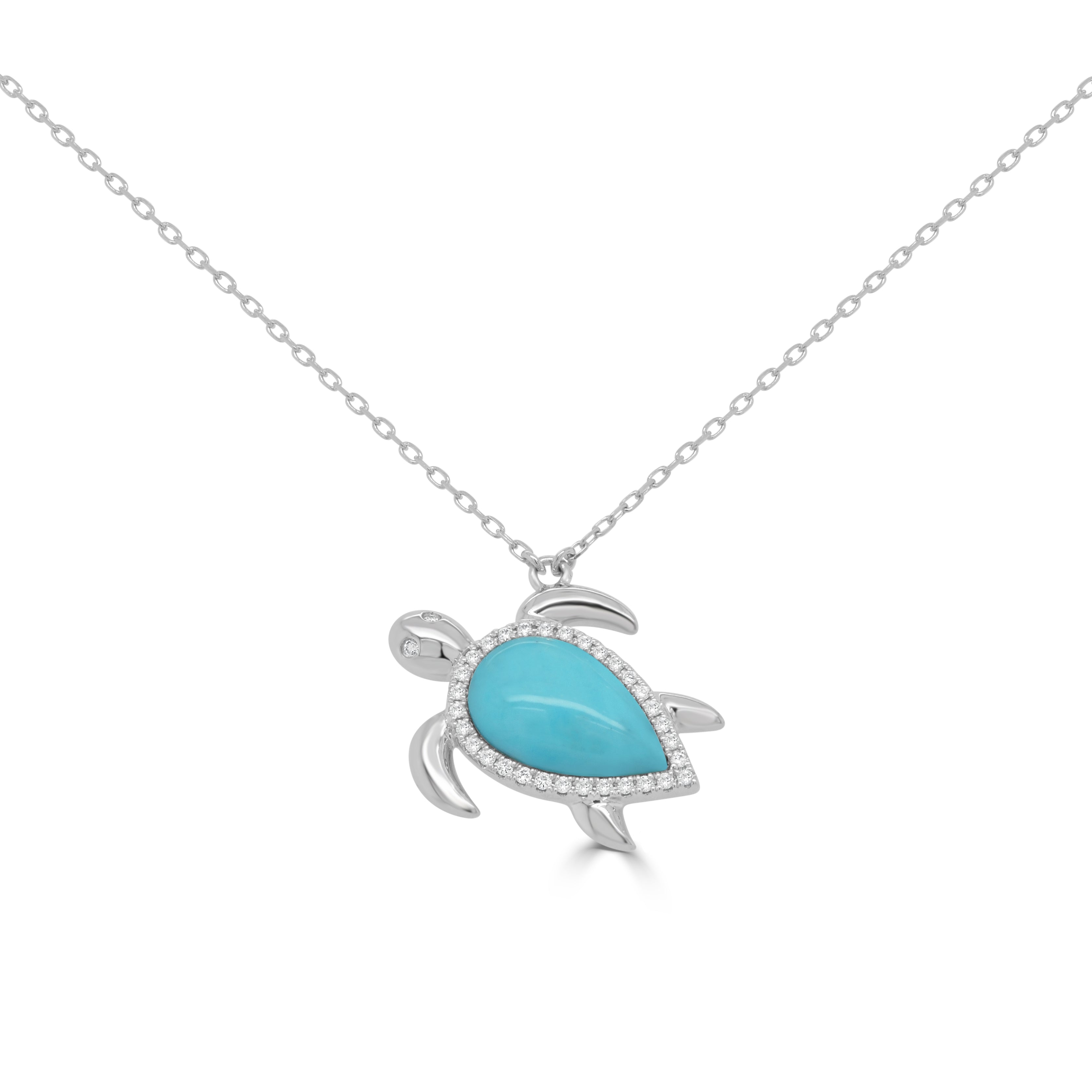 14K Gold Diamond & Turquoise Turtle Necklace - 0.16 CT