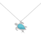 14K Gold Diamond & Turquoise Turtle Necklace - 0.16 CT
