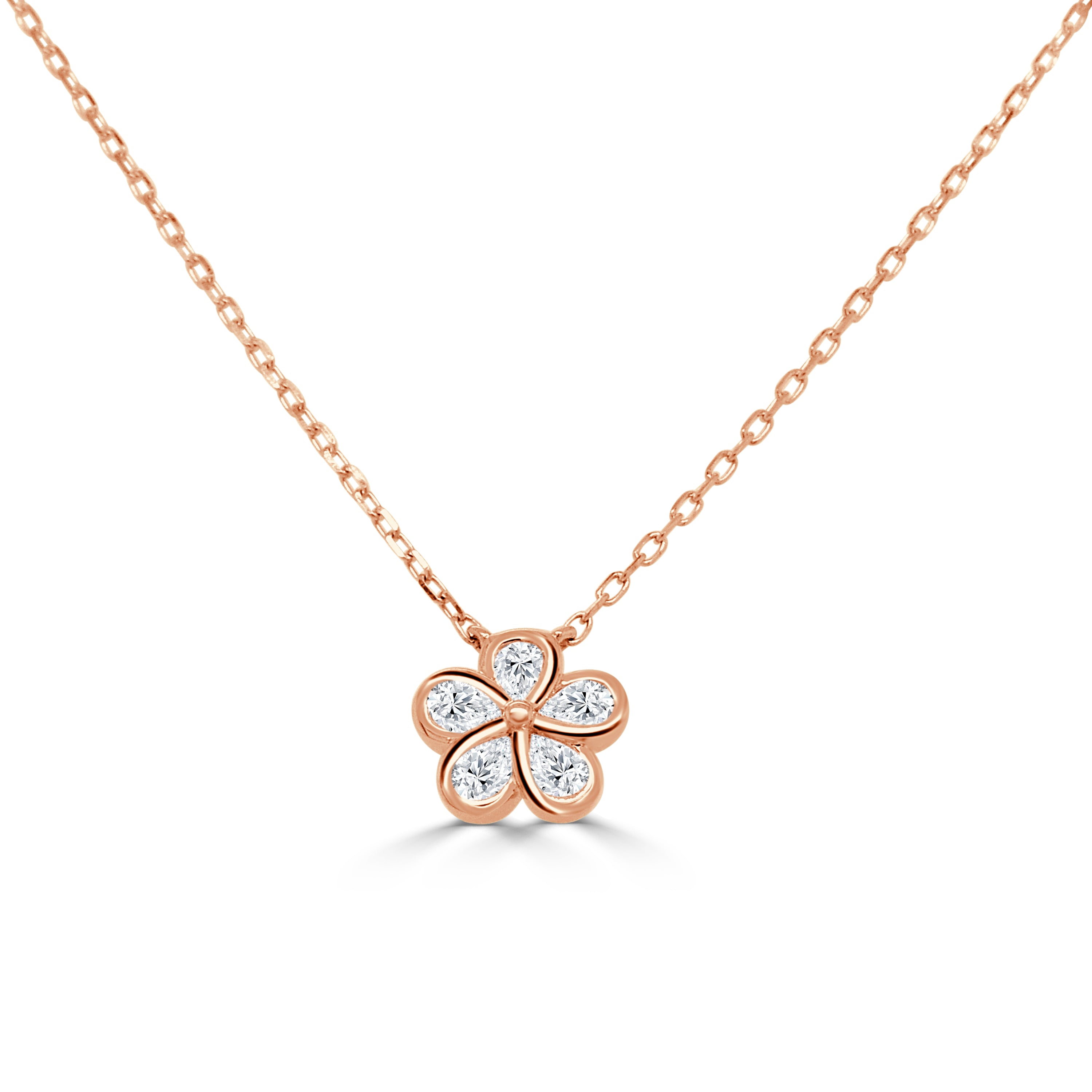14K Gold Pear Shape Diamond Flower Necklace - 0.40 CT