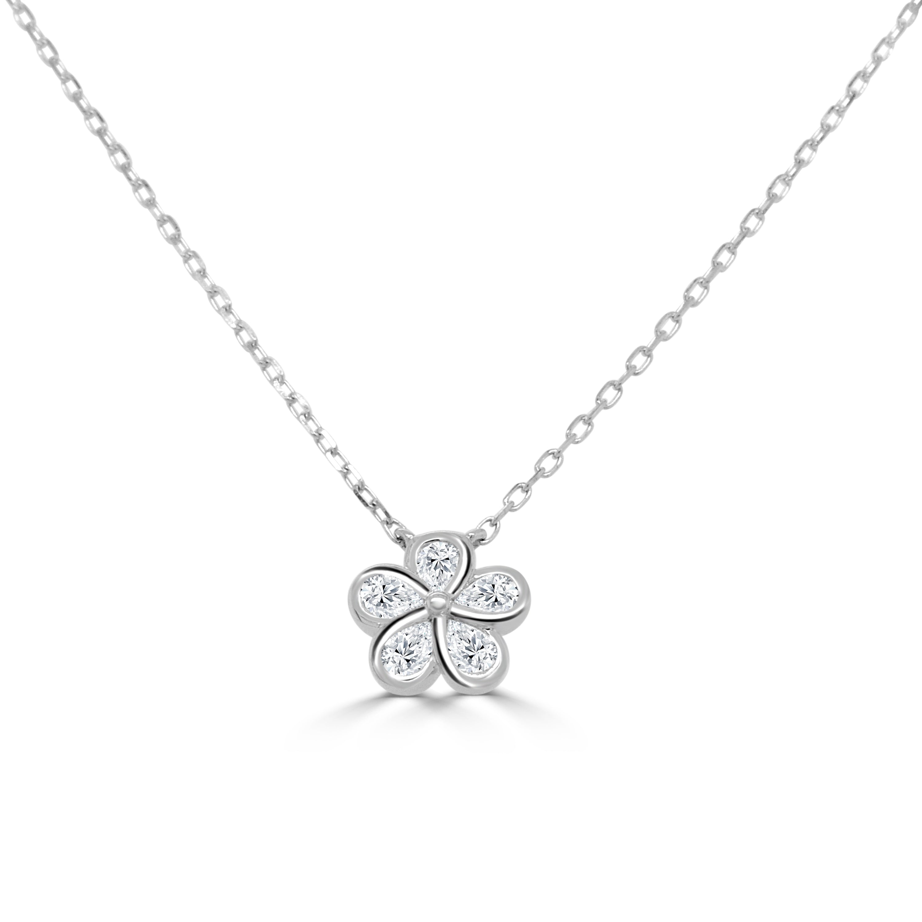 14K Gold Pear Shape Diamond Flower Necklace - 0.40 CT
