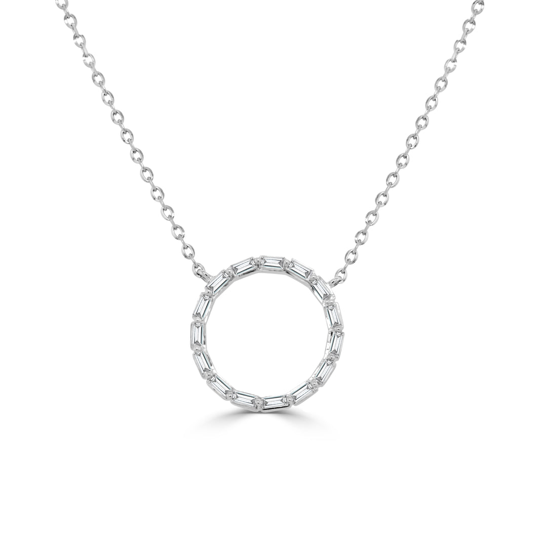 14K Gold & Baguette Diamond Open Circle Necklace