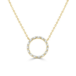 14K Gold & Baguette Diamond Open Circle Necklace