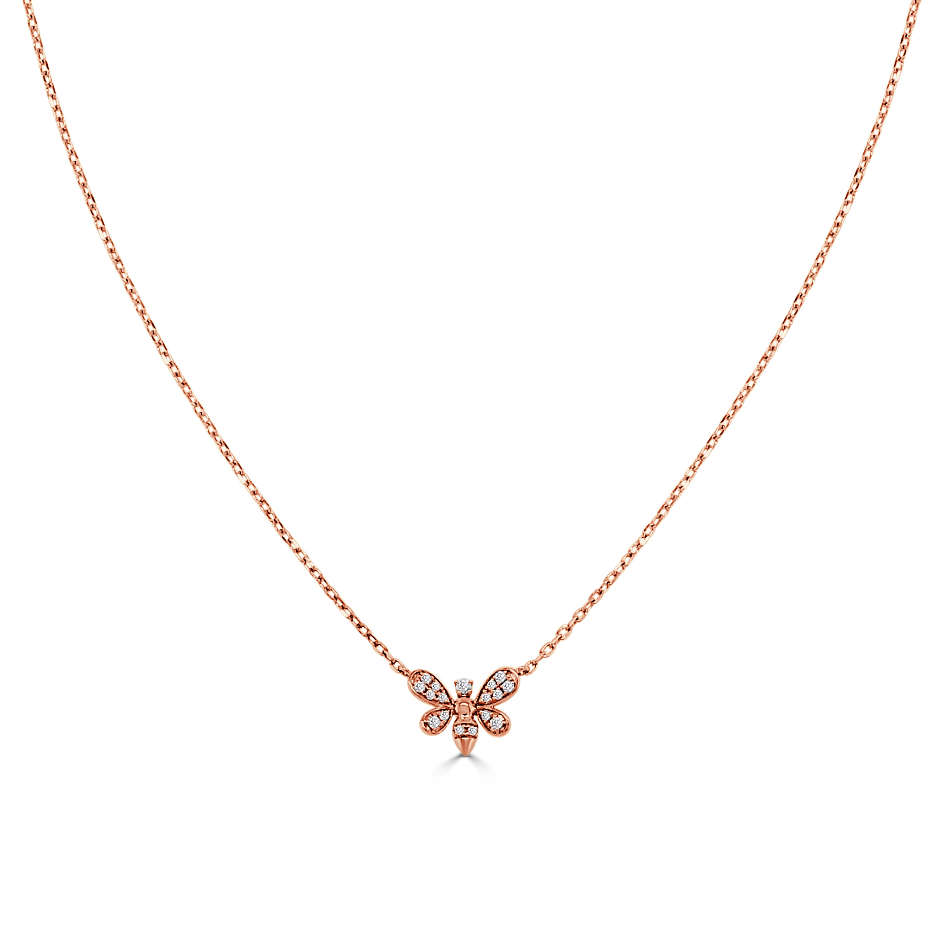 14K Gold Diamond Butterfly Necklace - 0.08 CT