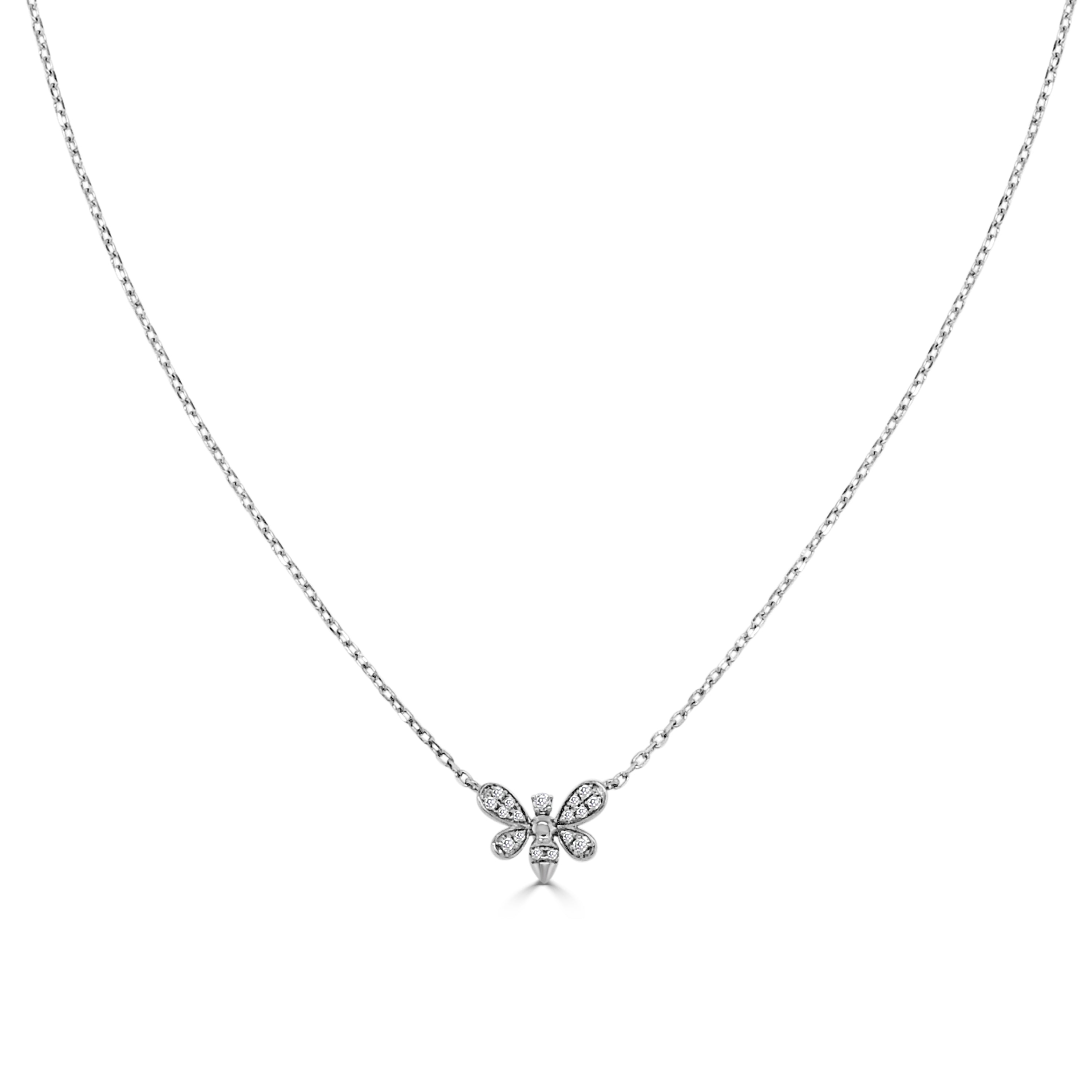 14K Gold Diamond Butterfly Necklace - 0.08 CT
