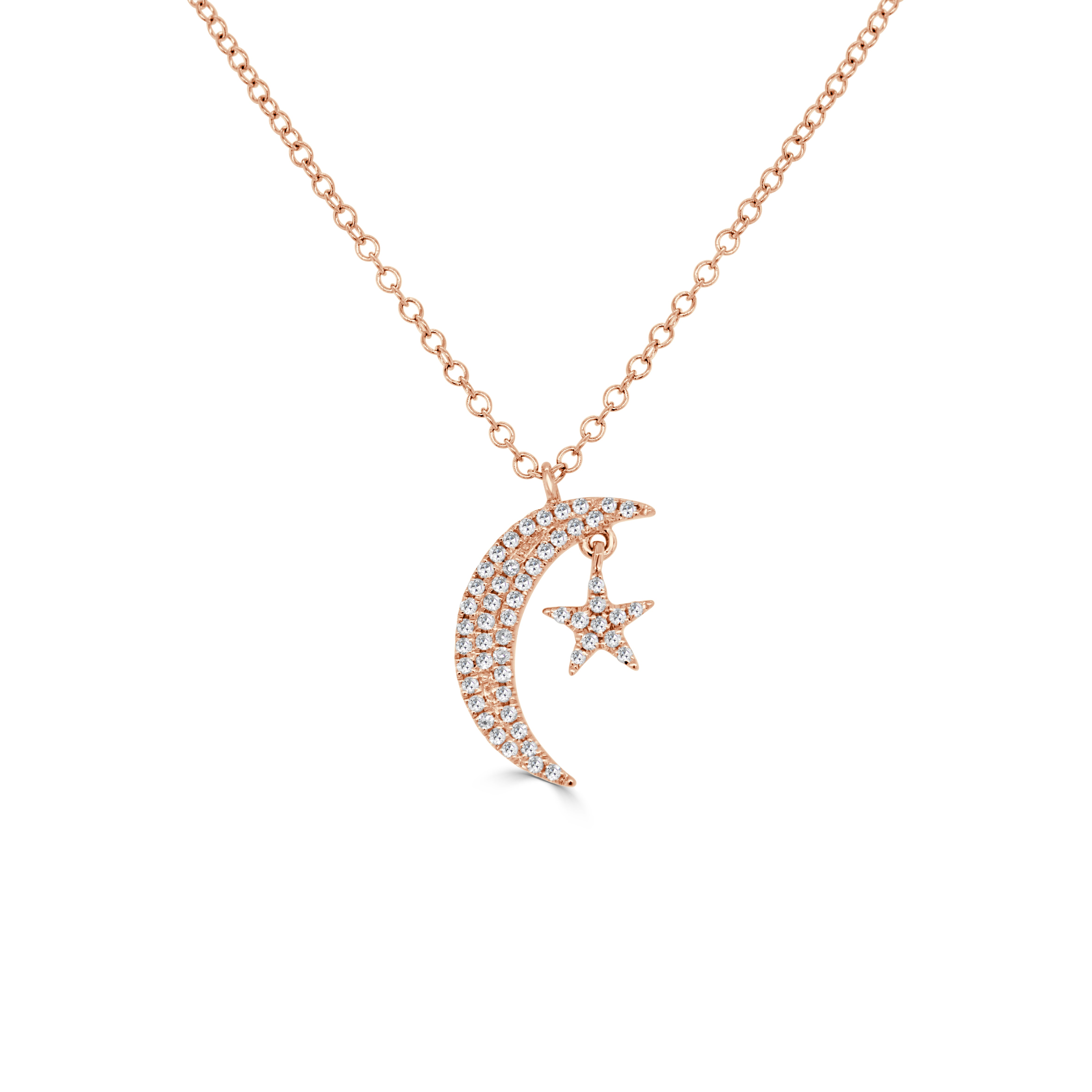 14K Gold & Diamond Moon & Star Necklace - 0.10ct