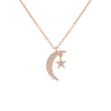 14K Gold & Diamond Moon & Star Necklace - 0.10ct