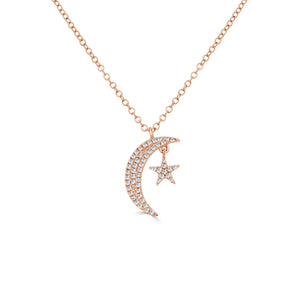 14K Gold & Diamond Moon & Star Necklace