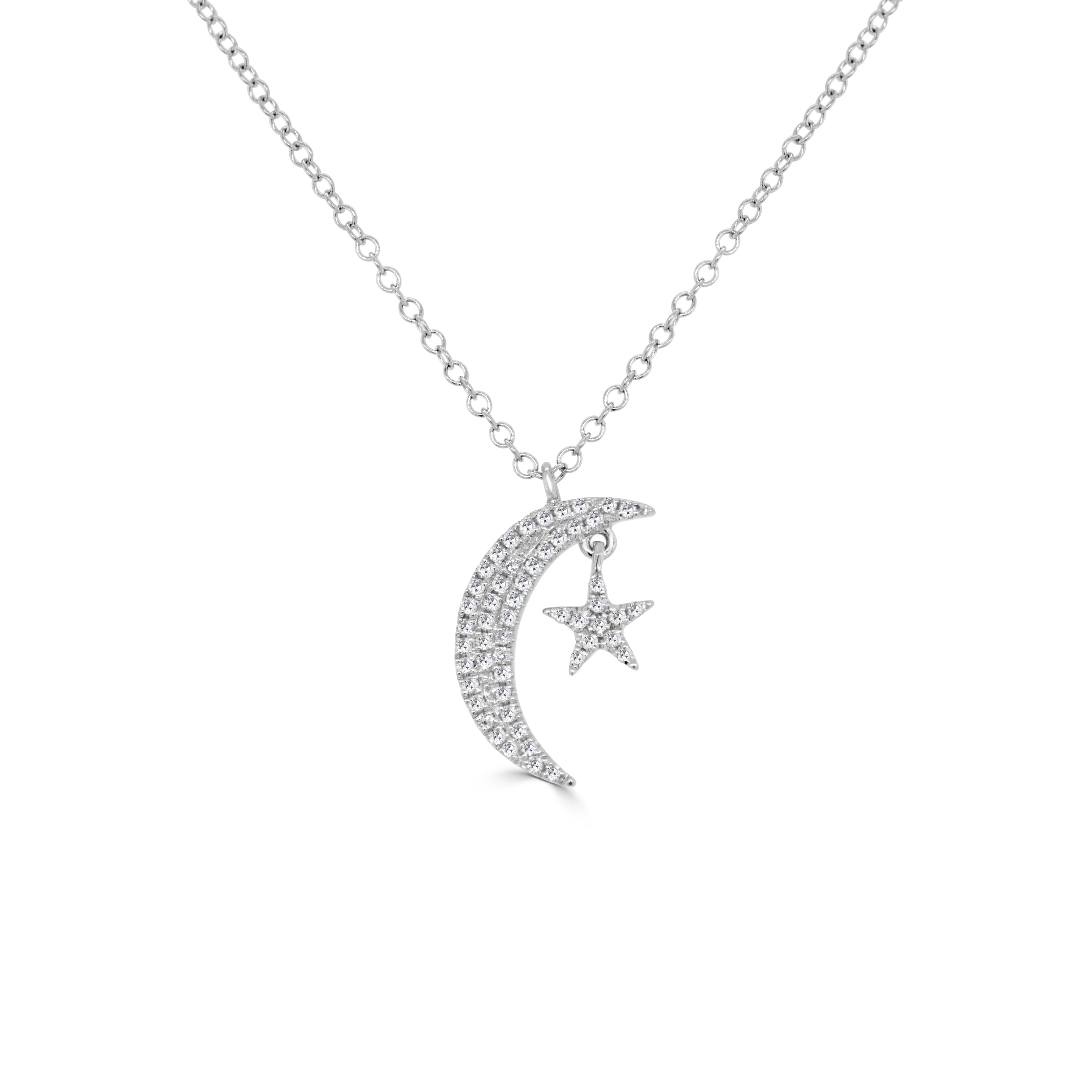 14K Gold & Diamond Moon & Star Necklace - 0.10ct