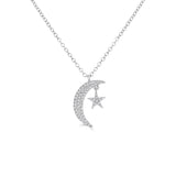 14K Gold & Diamond Moon & Star Necklace - 0.10ct