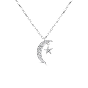 14K Gold & Diamond Moon & Star Necklace