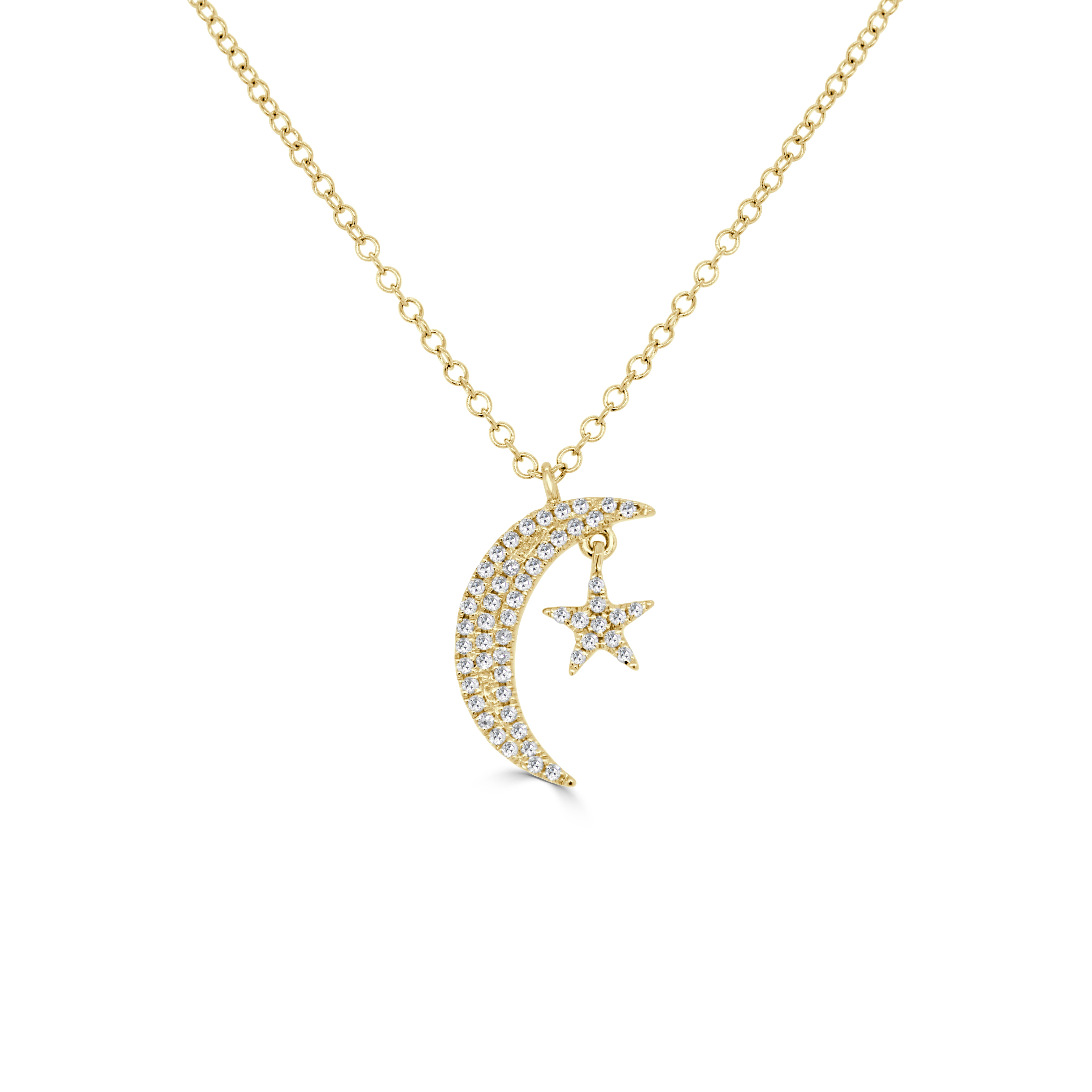 14K Gold & Diamond Moon & Star Necklace - 0.10ct