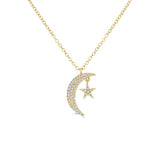 14K Gold & Diamond Moon & Star Necklace - 0.10ct