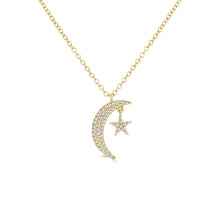 Load image into Gallery viewer, 14K Gold &amp; Diamond Moon &amp; Star Necklace