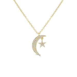 14K Gold & Diamond Moon & Star Necklace
