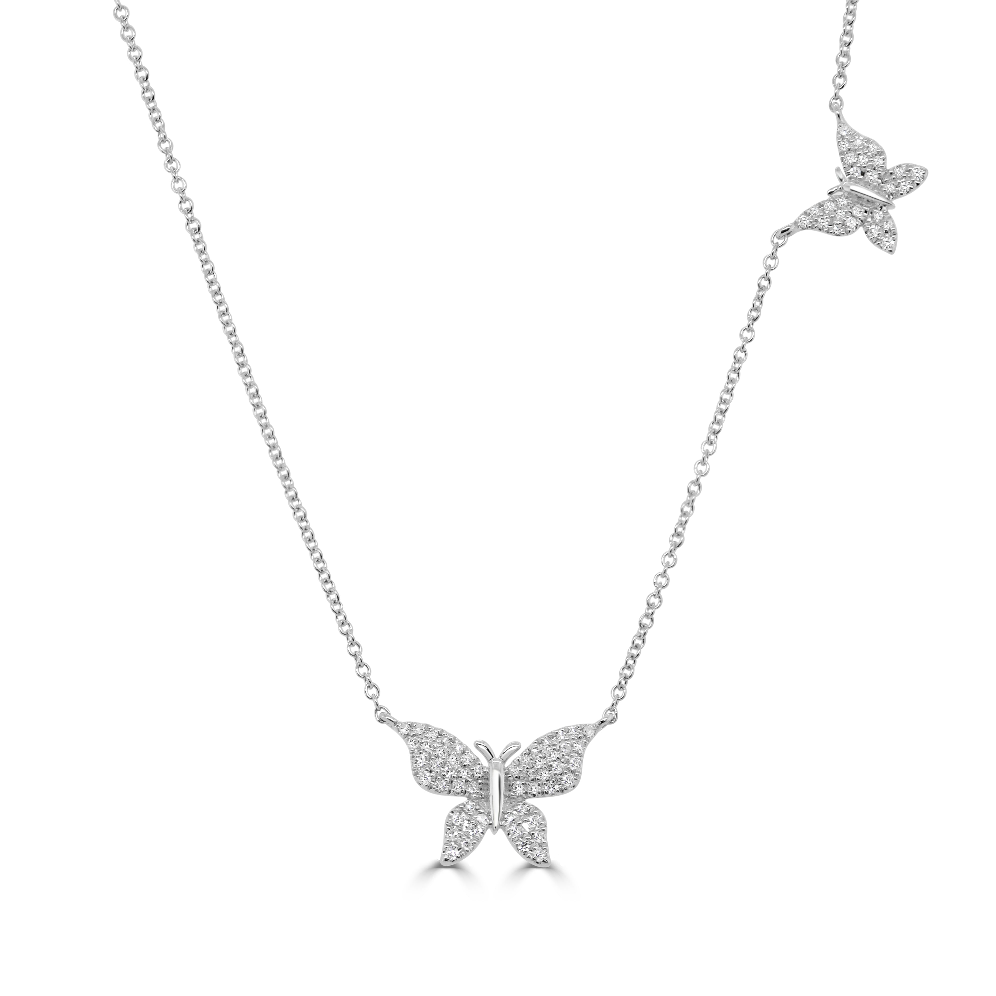 14K Gold Diamond Butterfly Necklace - 0.21ct