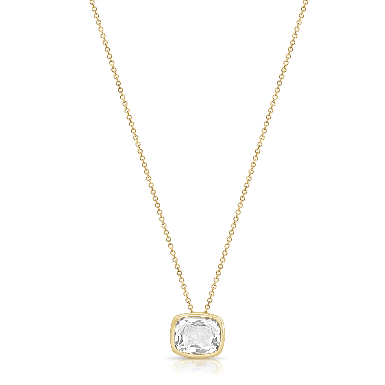 14K Gold White Topaz Bezel Necklace - 4.15 CT