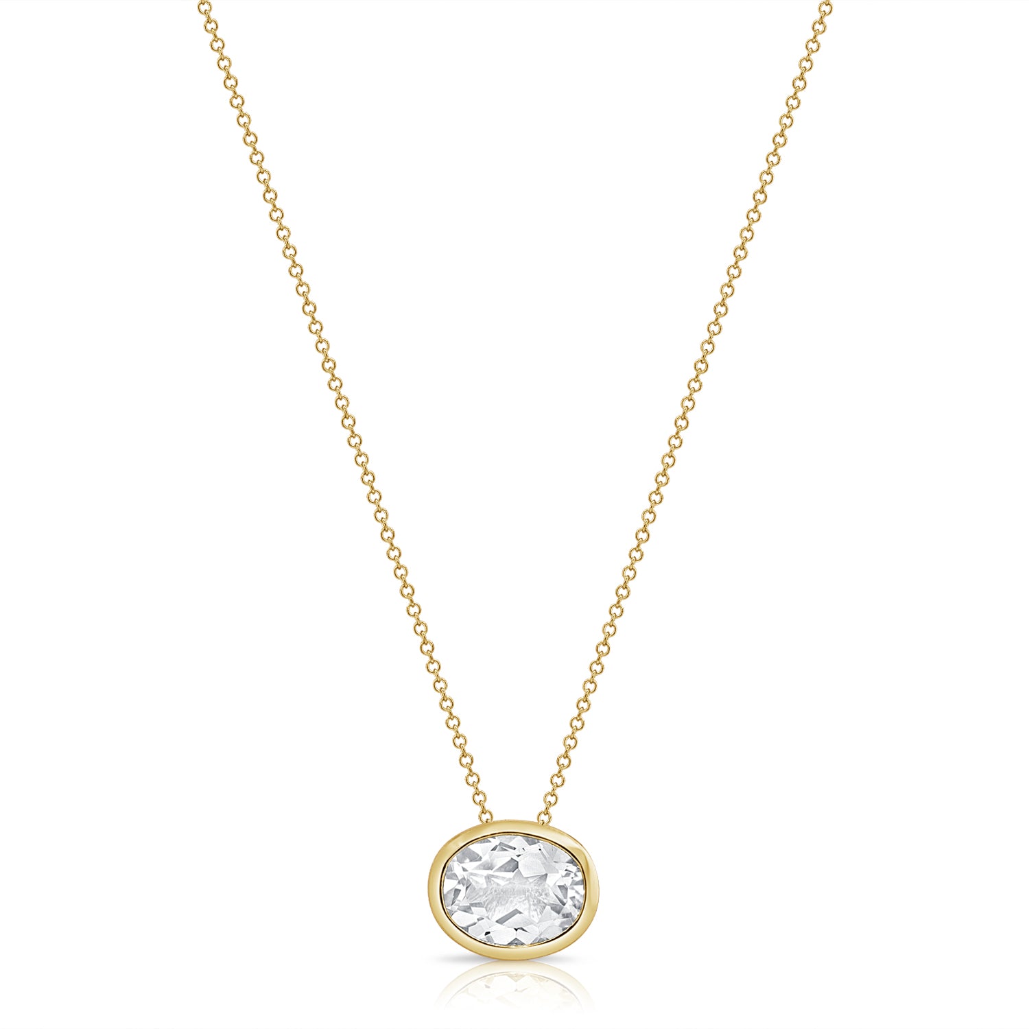 14K Gold White Topaz Bezel Necklace - 3.63 CT
