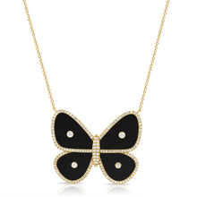 Load image into Gallery viewer, 14K Gold Onyx &amp; Diamond Butterfly Necklace
