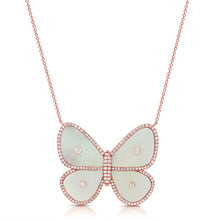 Load image into Gallery viewer, 14K Gold Mother of Pearl &amp; Diamond Butterfly Necklace