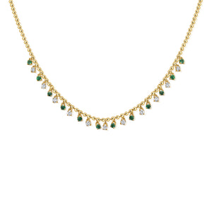 14K Gold Diamond & Emerald Dangle Necklace