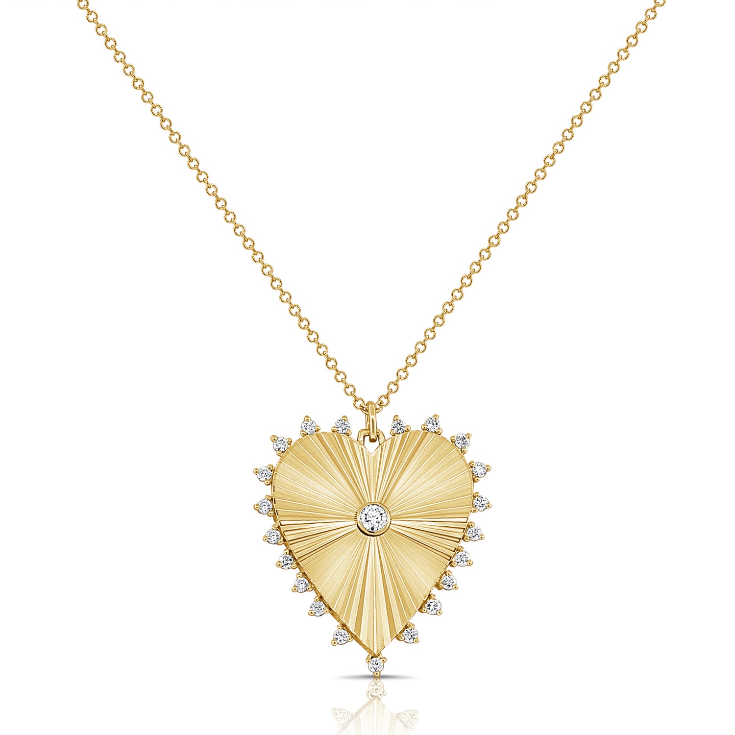 14K Gold Diamond Fluted Heart Necklace - 0.24 CT