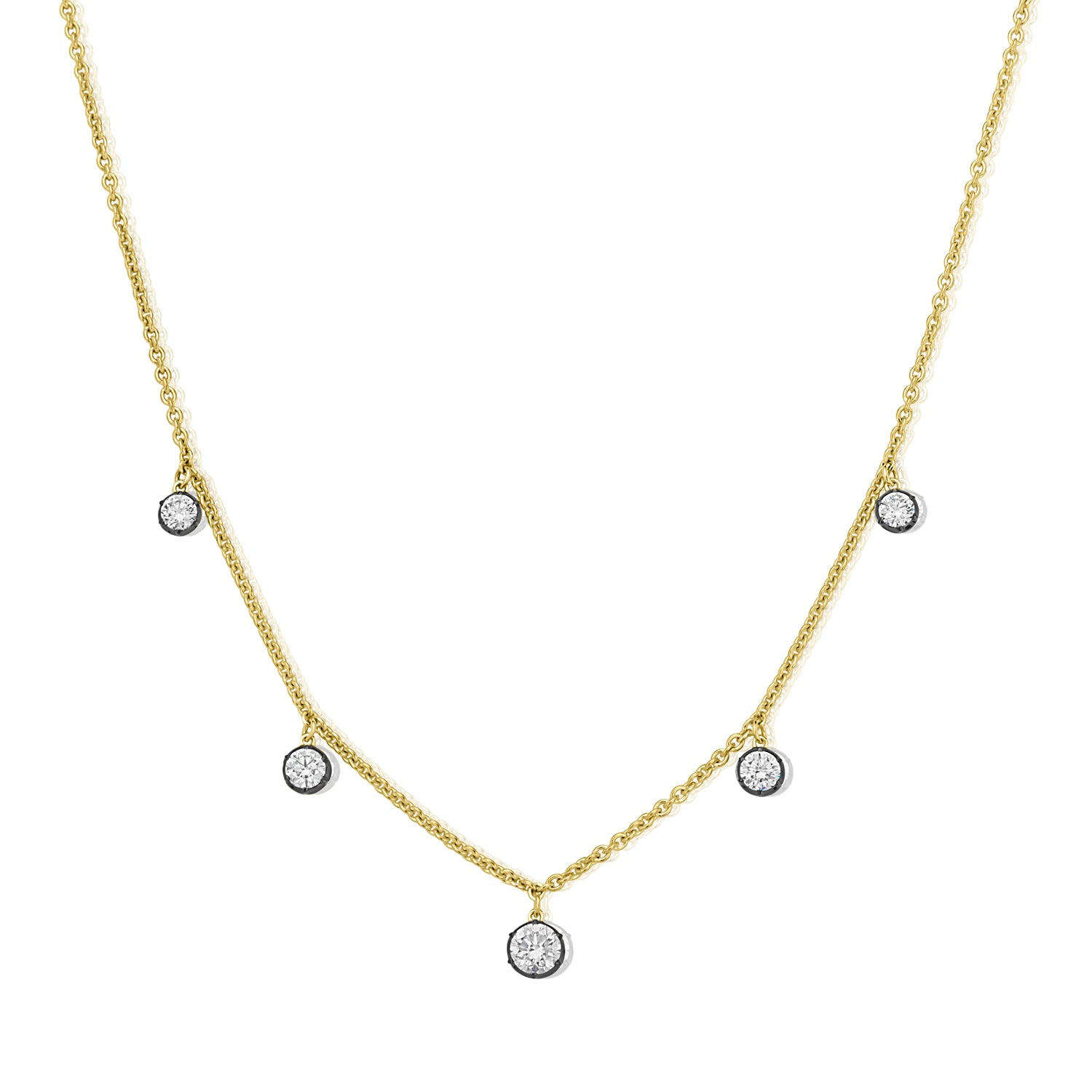 14K Gold Diamond Black Rhodium Station Necklace - 0.79 CT