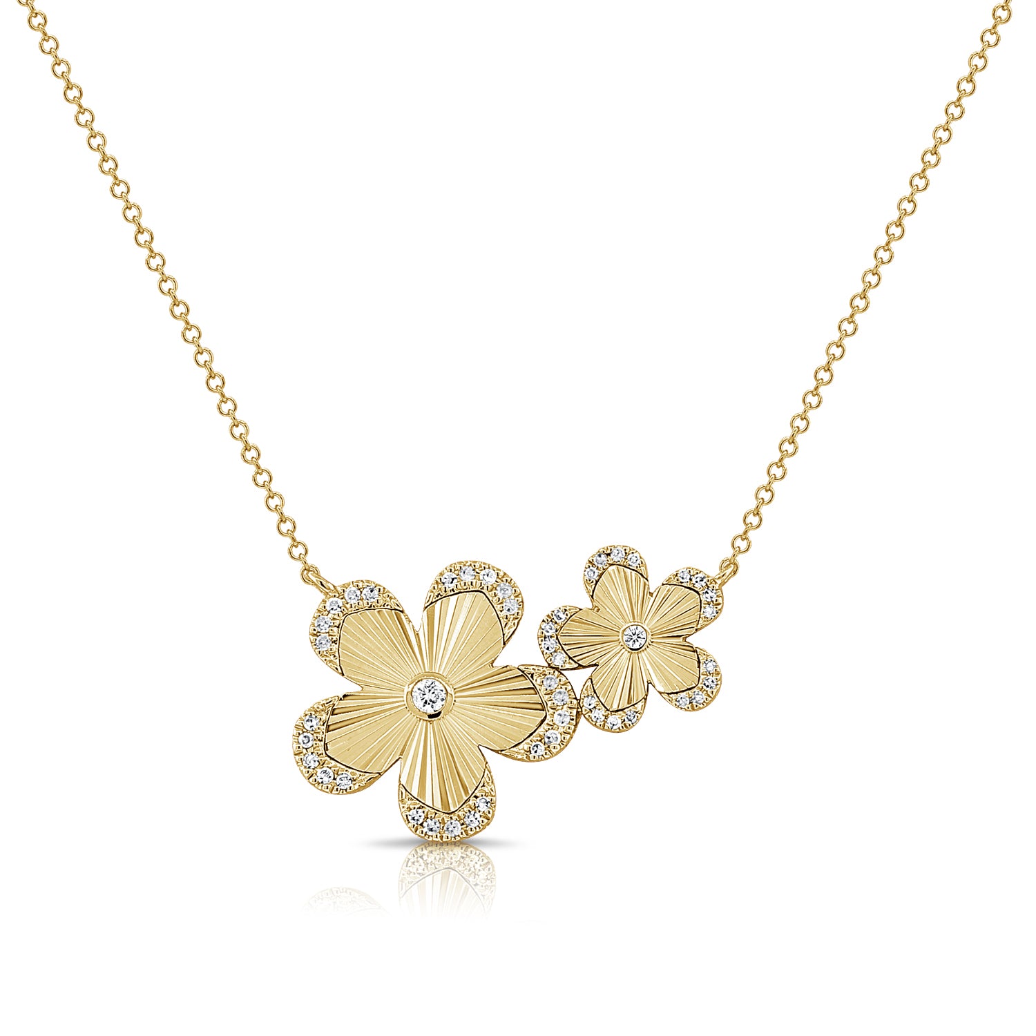 Fancy Gold R Flower 14K Gold & Diamond Fluted Flower Necklace - 0.17ct – Sabrina Design