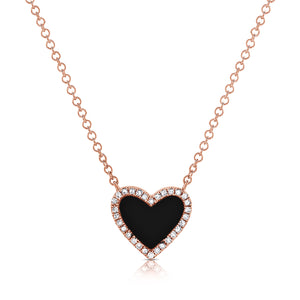 14K Gold Onyx & Diamond Heart Necklace