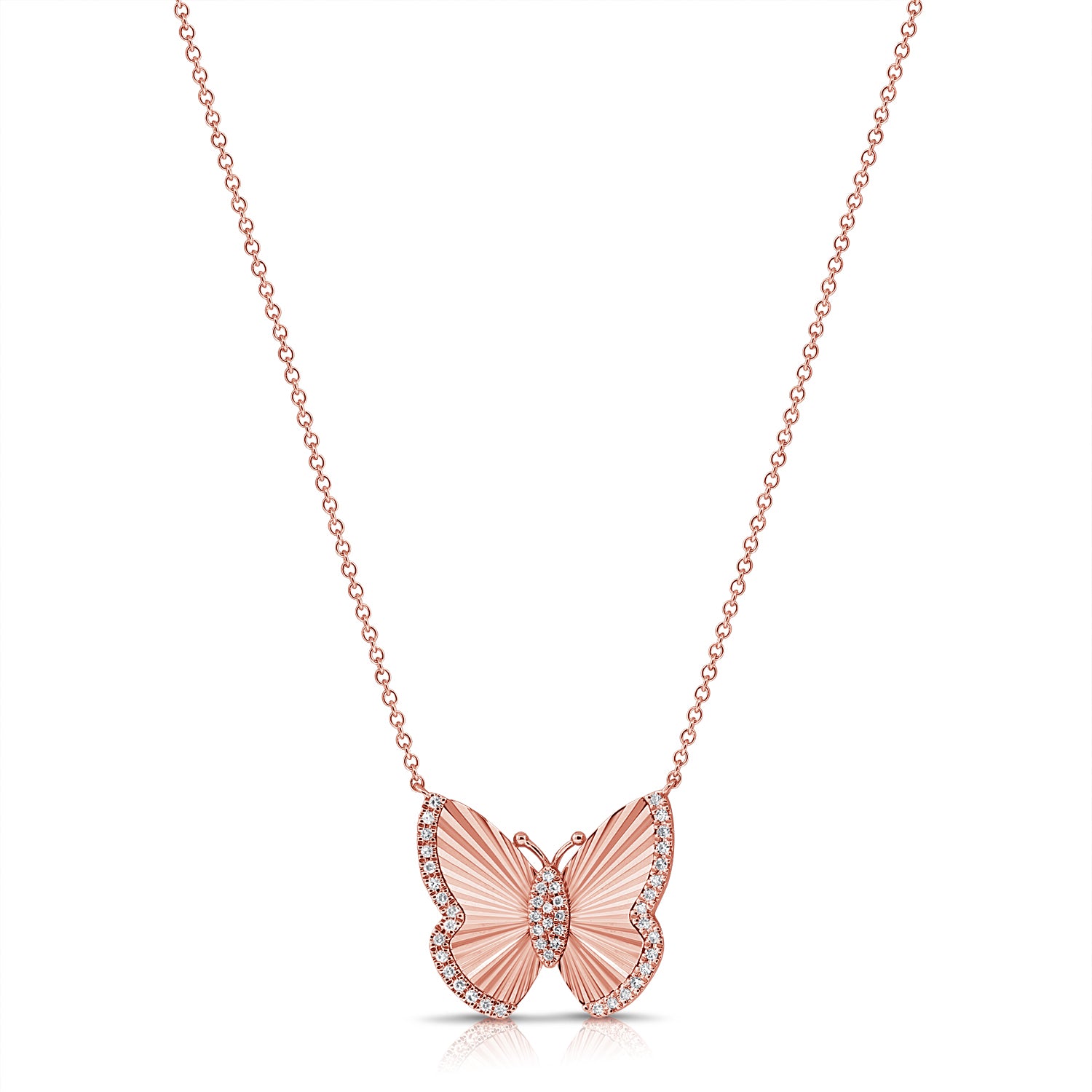 14K Gold Diamond Fluted Butterfly Necklace - 0.11 CT