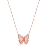 14K Gold Diamond Fluted Butterfly Necklace - 0.11 CT