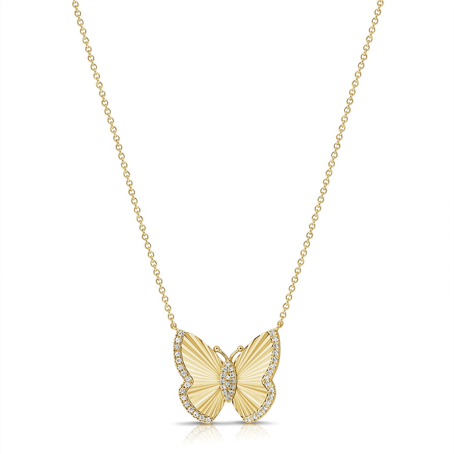 14K Gold Diamond Fluted Butterfly Necklace - 0.11 CT