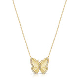 14K Gold Diamond Fluted Butterfly Necklace - 0.11 CT