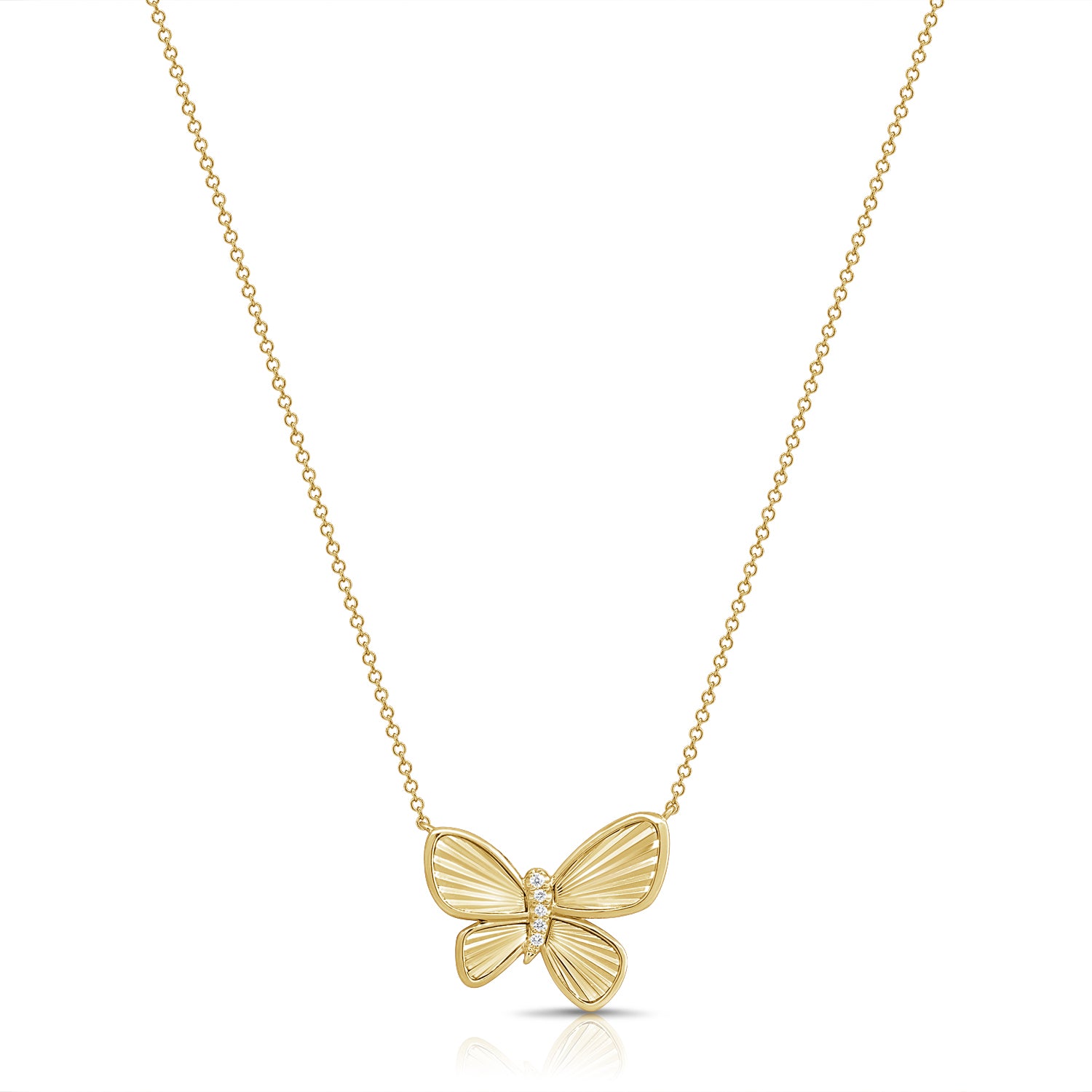 14K Gold Diamond Fluted Butterfly Necklace - 0.04 CT