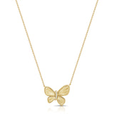14K Gold Diamond Fluted Butterfly Necklace - 0.04 CT