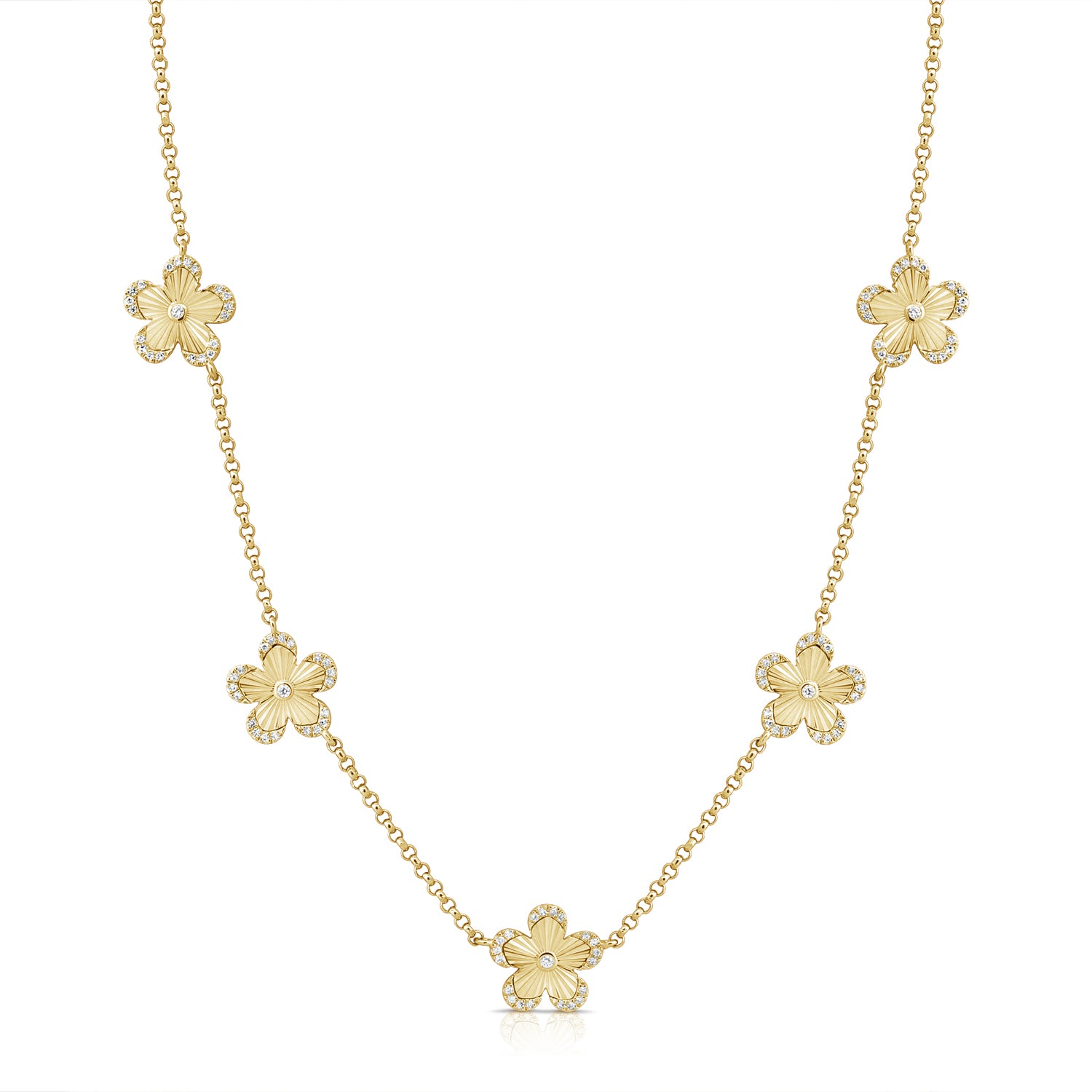 14K Gold Diamond Flower Station Necklace- 0.28 CT