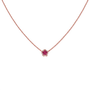 14K Gold Pink Sapphire & Diamond Flower Necklace