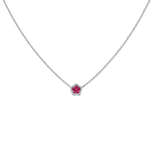 14K Gold Pink Sapphire & Diamond Flower Necklace
