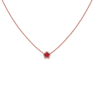 14K Gold Ruby & Diamond Flower Necklace