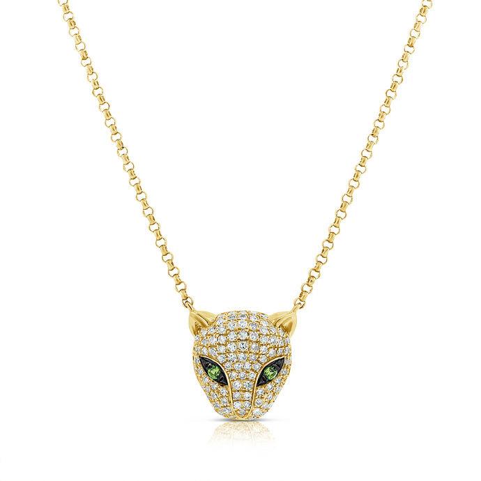 14K Gold Panther Diamond & Garnet Necklace