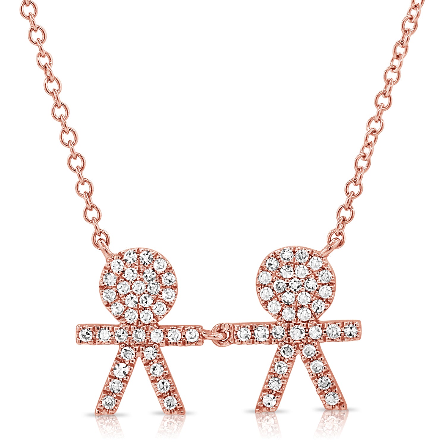 14k Gold & Diamond Two Boy Necklace - 0.19ct