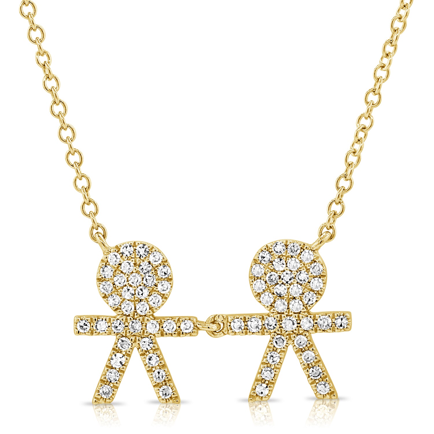 14k Gold & Diamond Two Boy Necklace - 0.19ct
