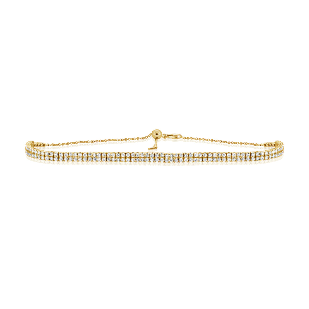 14K Gold & Diamond Double Row Adjustable Choker Necklace