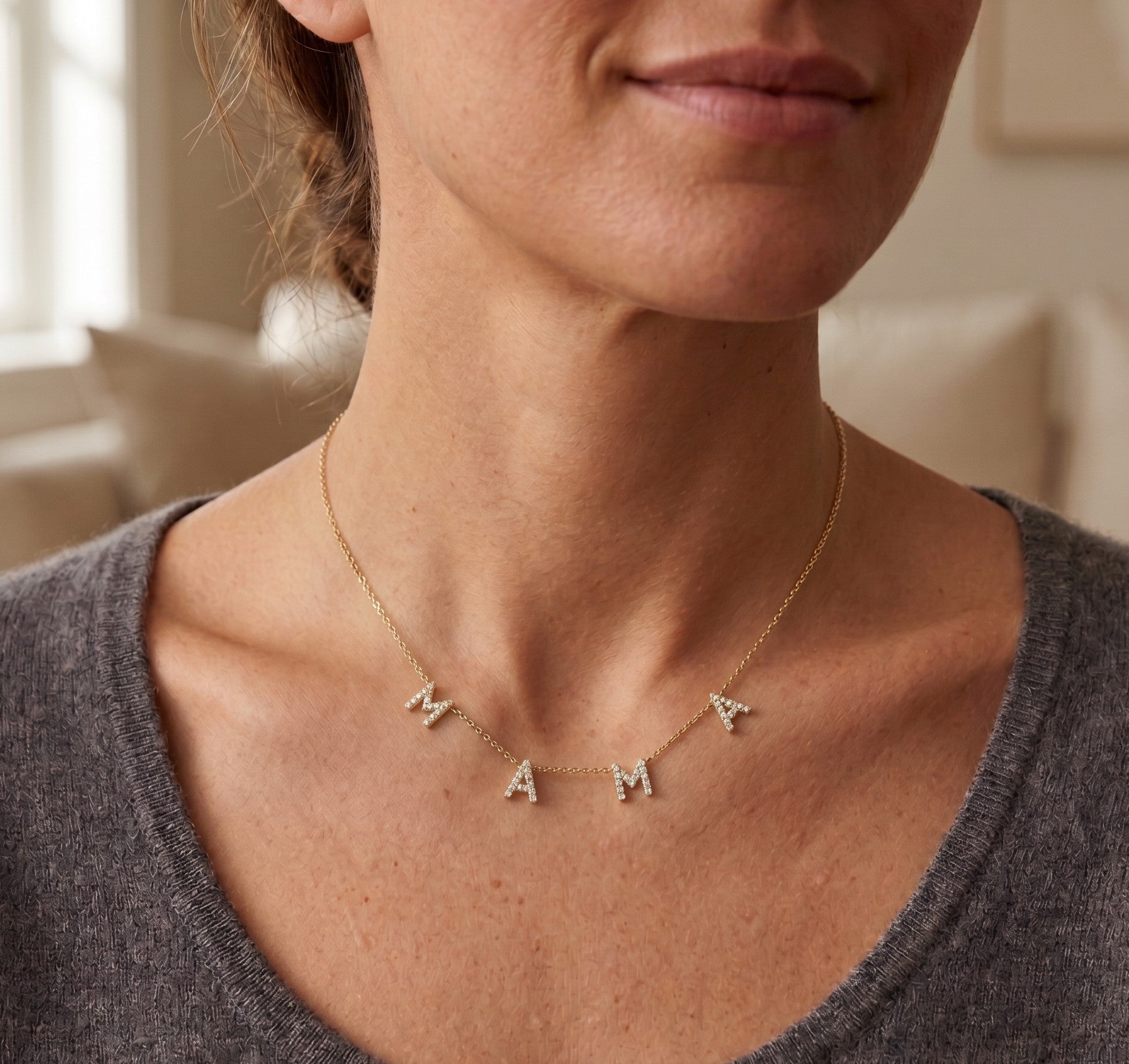 14K Gold Diamond Mama Necklace - 0.11 CT