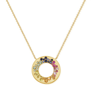 14k Gold & Multi-Gemstone Rainbow Circle Necklace