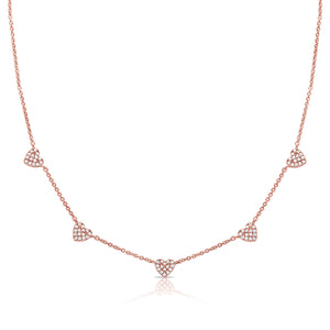 14k Gold & Diamond Heart Station Necklace