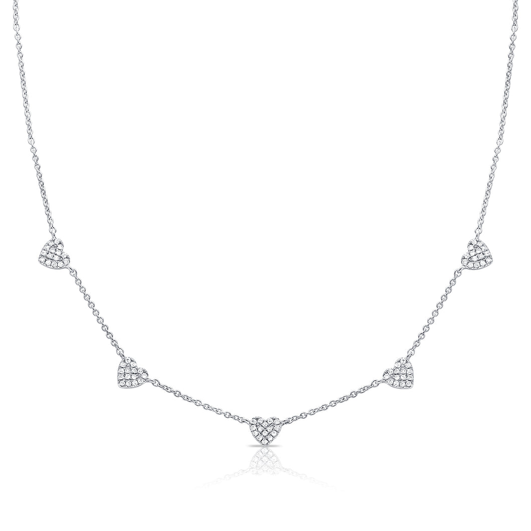 14k Gold & Diamond Heart Station Necklace