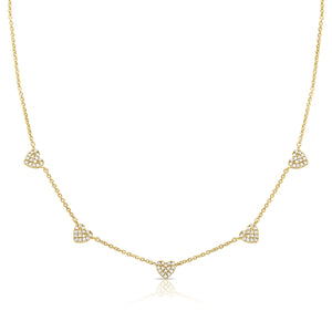 14k Gold & Diamond Heart Station Necklace
